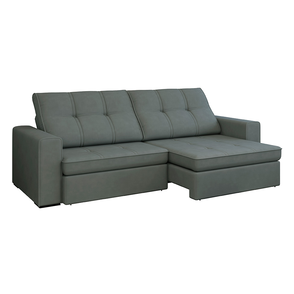 Sofá 5 Lugares Retrátil e Reclinável Flexforma Versalhes Veludo Cinza 290 cm