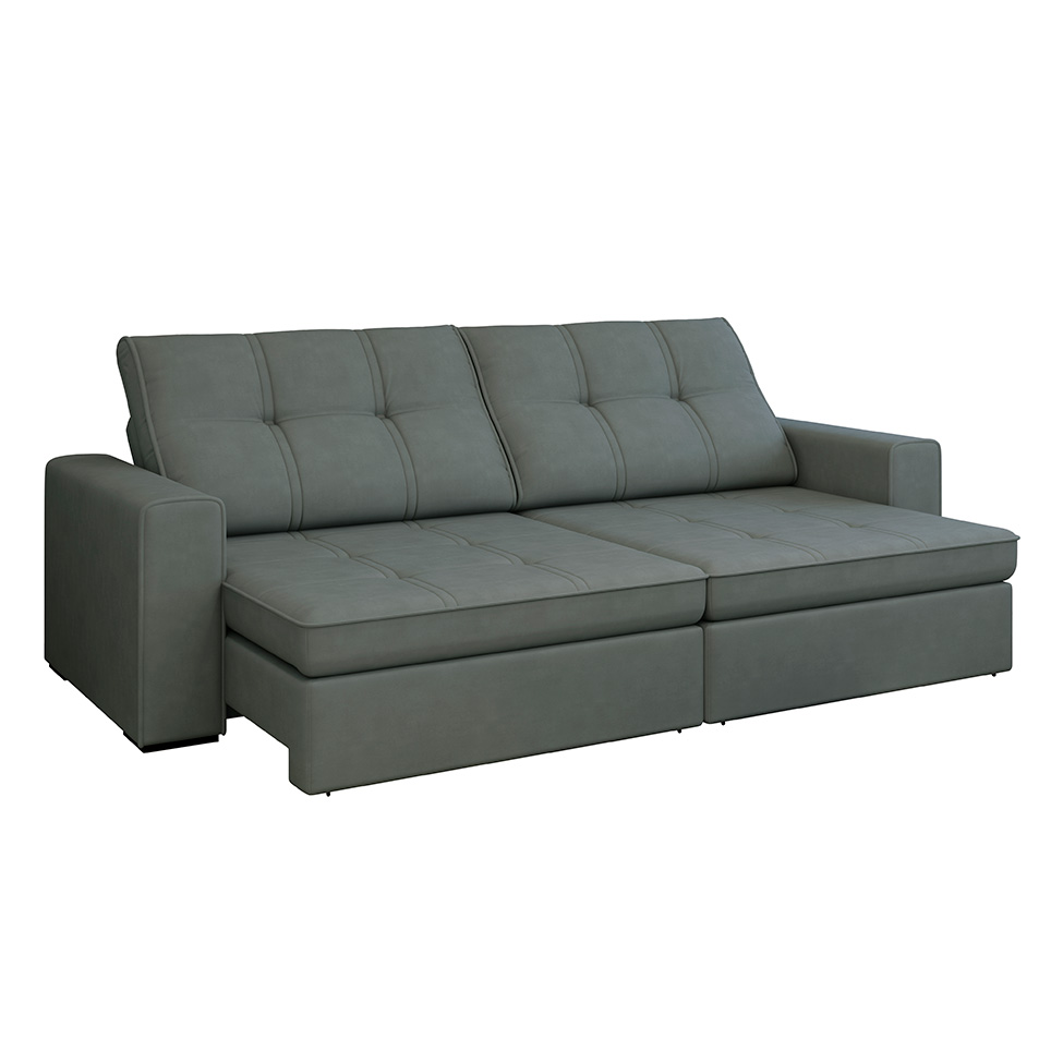 Sofá 5 Lugares Retrátil e Reclinável Flexforma Versalhes Veludo Cinza 290 cm