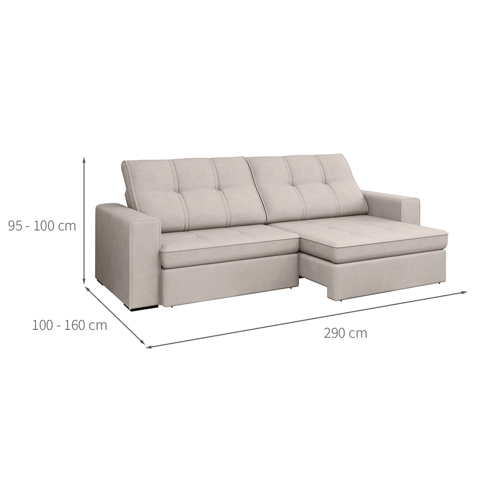 Sofá 5 Lugares Retrátil e Reclinável Flexforma Versalhes Veludo Marfim 290 cm