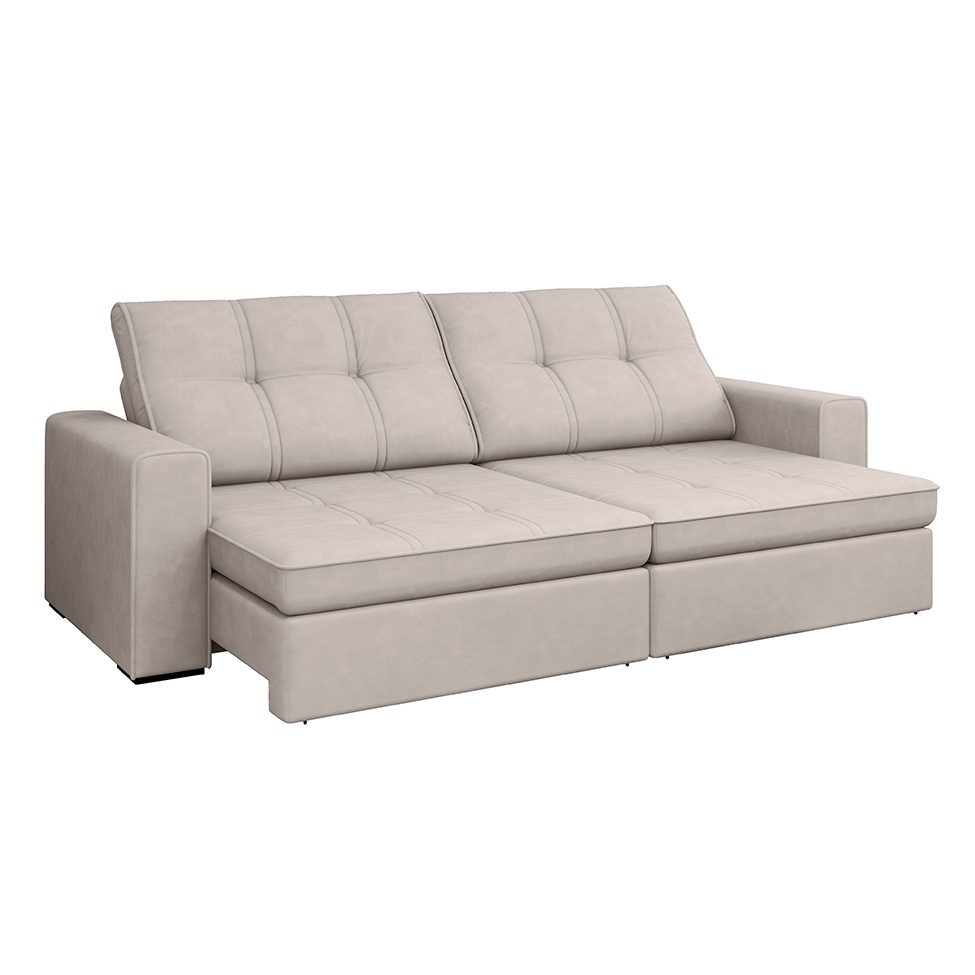 Sofá 5 Lugares Retrátil e Reclinável Flexforma Versalhes Veludo Marfim 290 cm