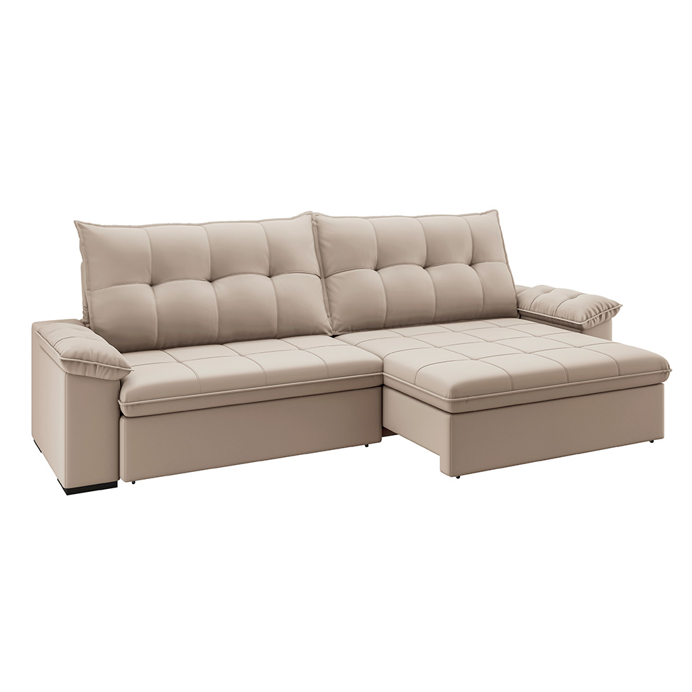 Sofá 5 Lugares Retrátil e Reclinável cm USB Flexforma Triton Camurça 290 cm