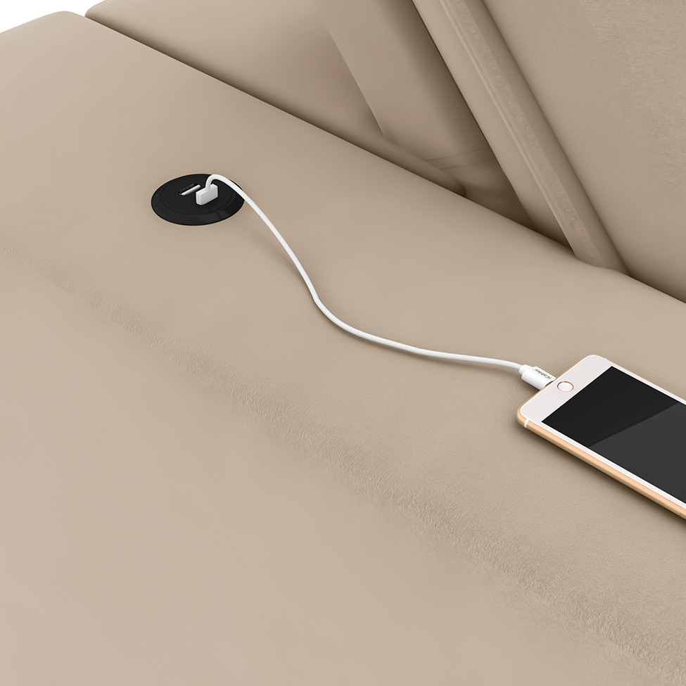 Sofá 5 Lugares Retrátil e Reclinável cm USB Flexforma Triton Camurça 290 cm