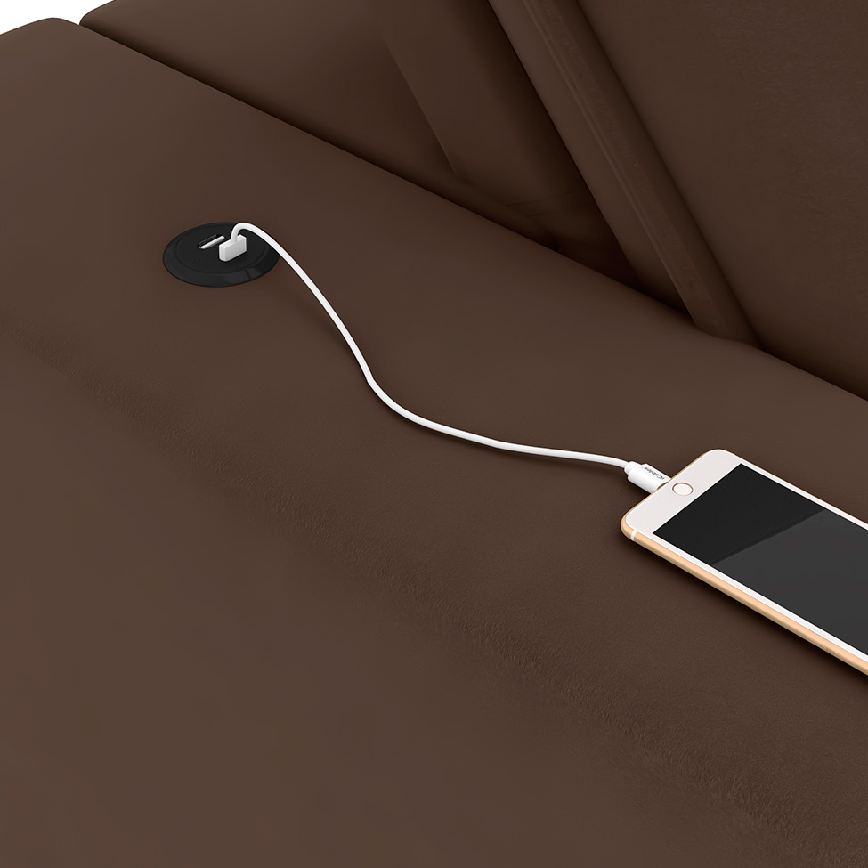 Sofá 5 Lugares Retrátil e Reclinável cm USB Flexforma Triton Veludo Chocolate 290 cm