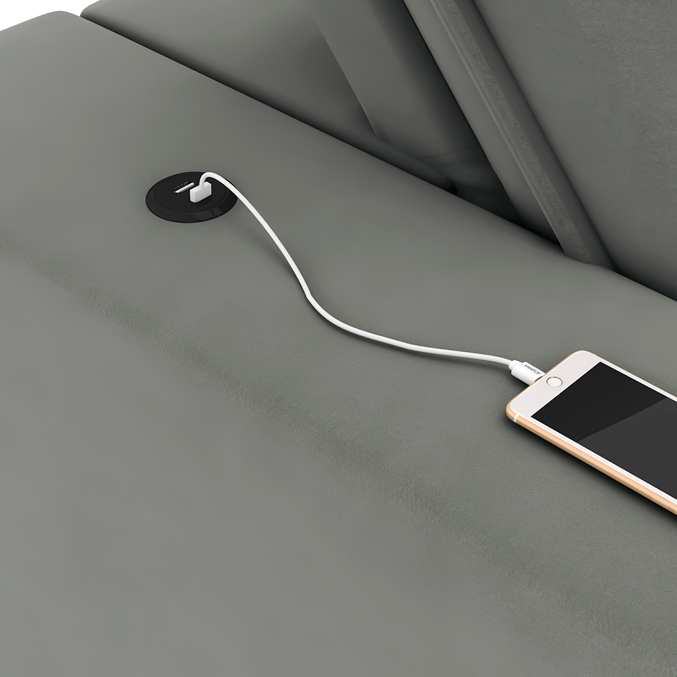 Sofá 5 Lugares Retrátil e Reclinável cm USB Flexforma Triton Veludo Cinza 290 cm