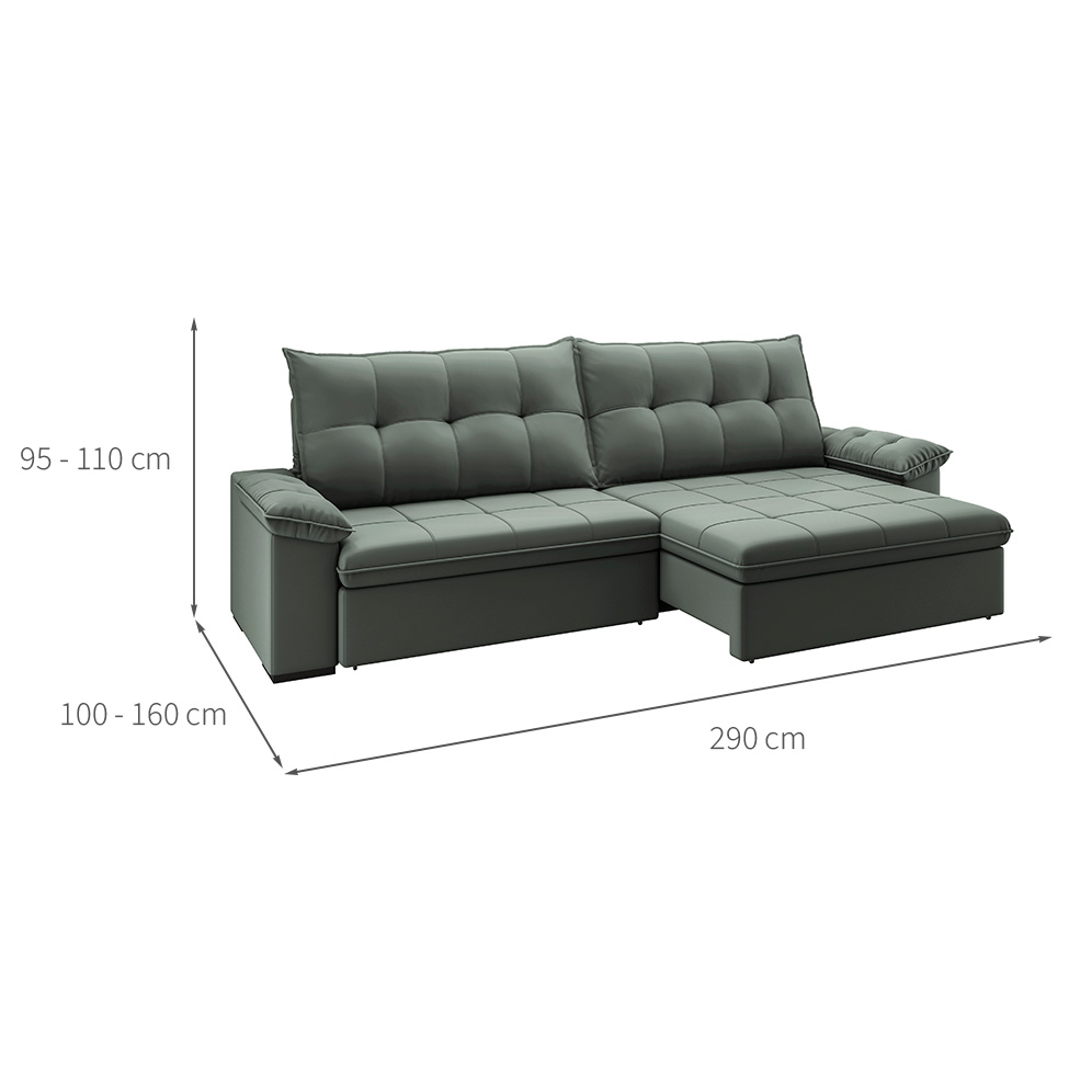 Sofá 5 Lugares Retrátil e Reclinável cm USB Flexforma Triton Veludo Cinza 290 cm
