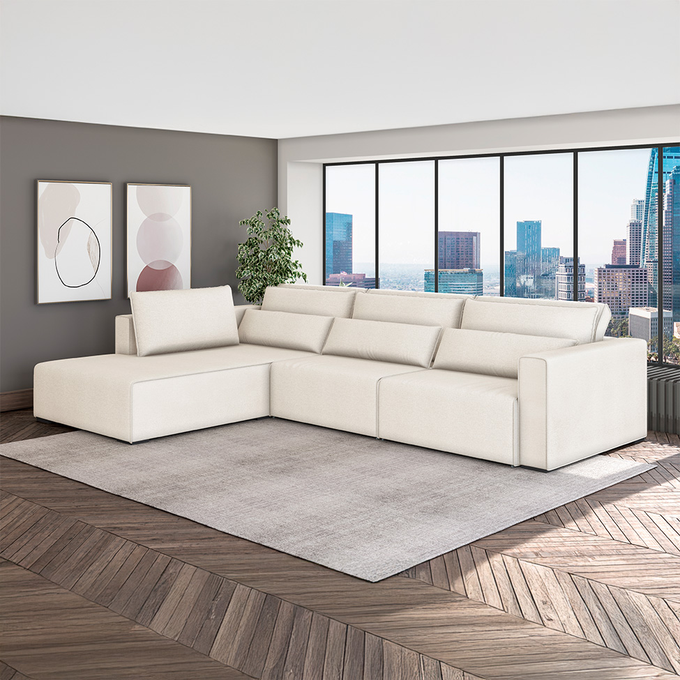 Sofá 6 Lugares Retrátil e Reclinável com Chaise Arizona Linho Cru 325 cm
