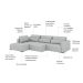 Sofá 6 Lugares Retrátil e Reclinável com Chaise Arizona Linho Prata 325 cm