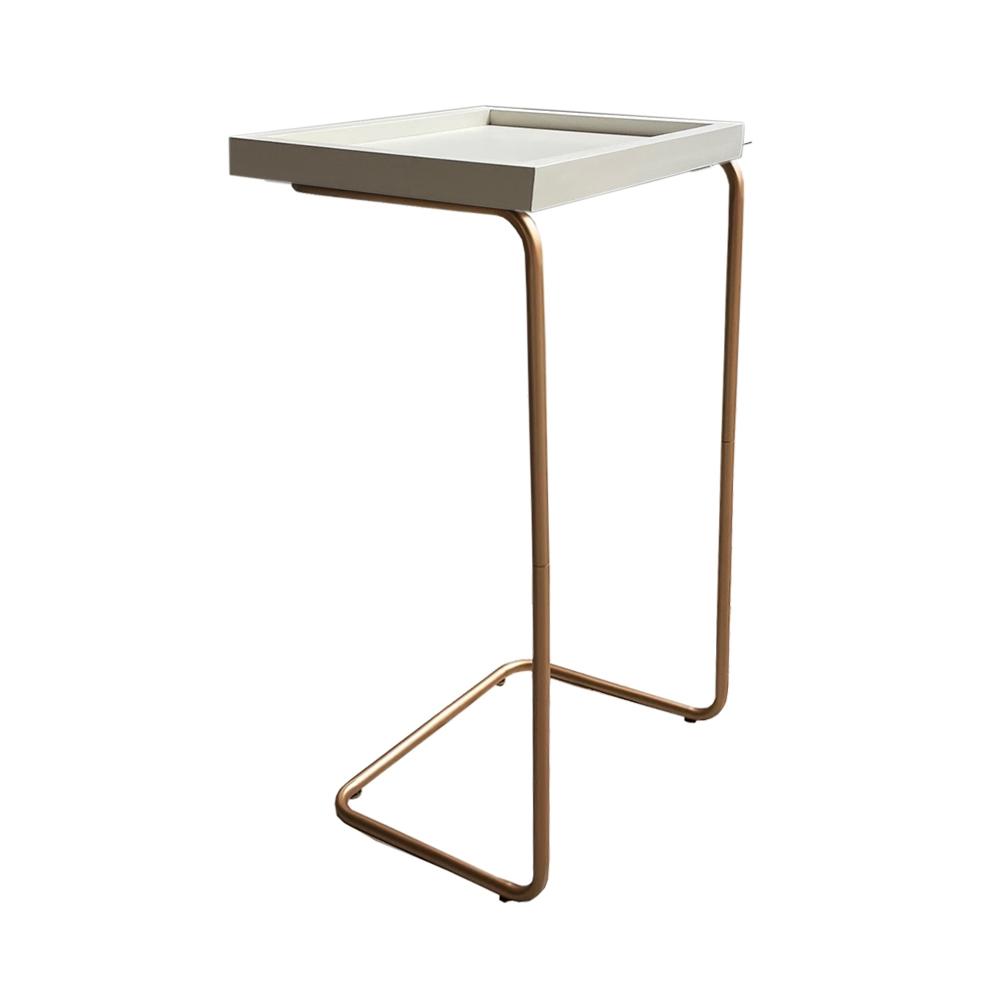 Mesa De Apoio Lateral Para Sofá Ou Cama Branca E Cobre