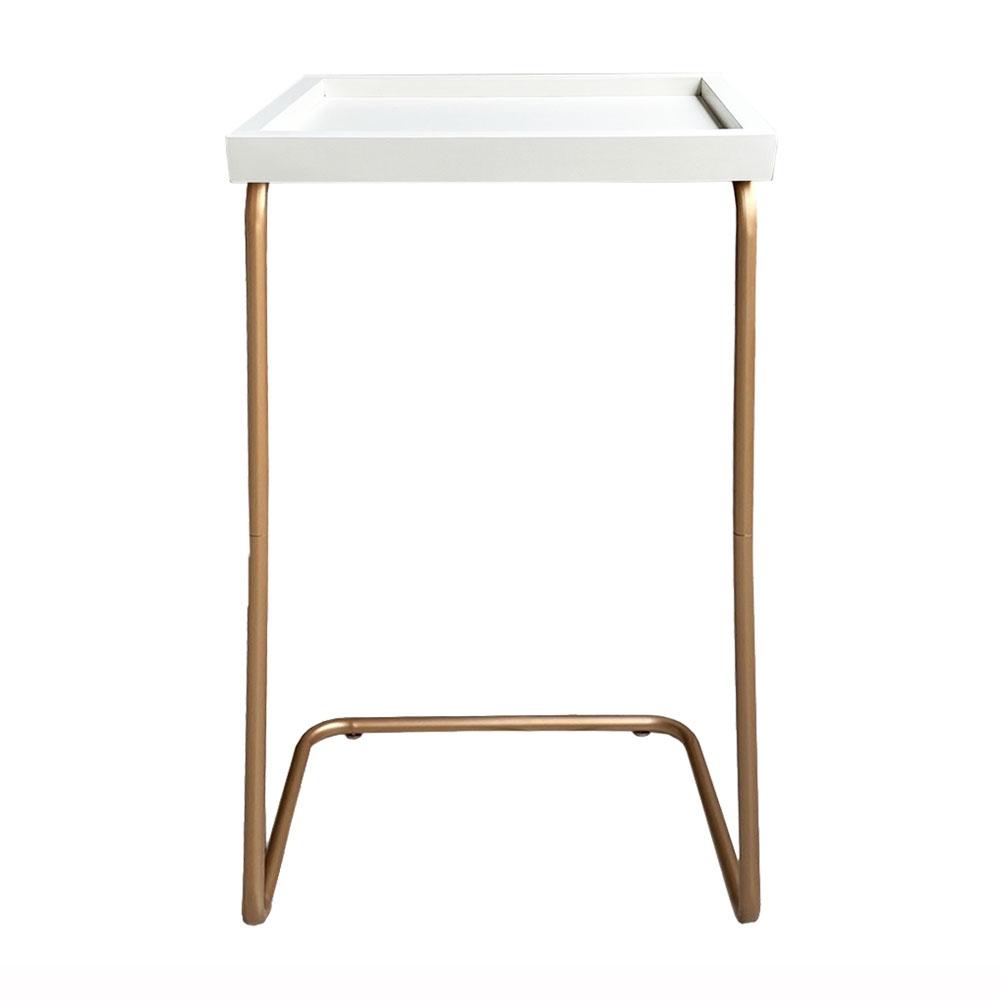Mesa De Apoio Lateral Para Sofá Ou Cama Branca E Cobre