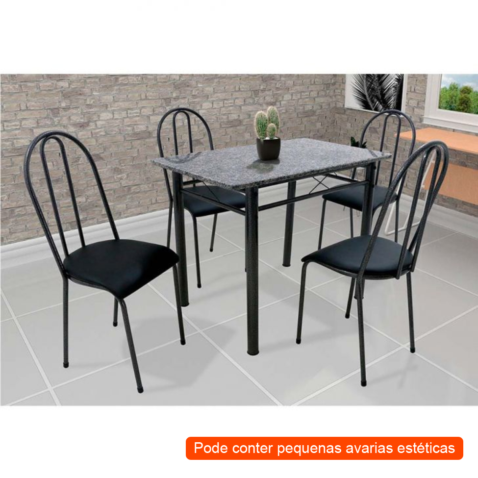 [OUTLET] Conjunto de Mesa com 4 Cadeiras Genebra Preto