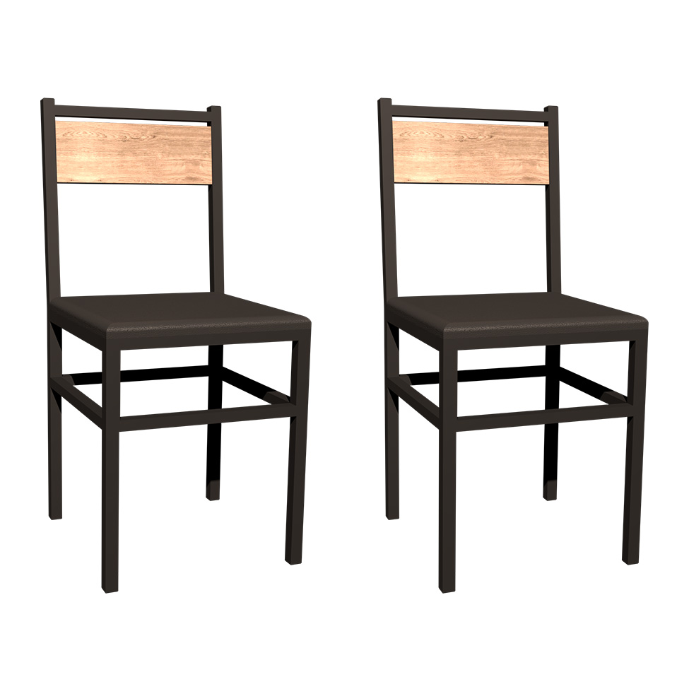 Conjunto com 2 Cadeiras de Jantar Curitiba Preto e Barona