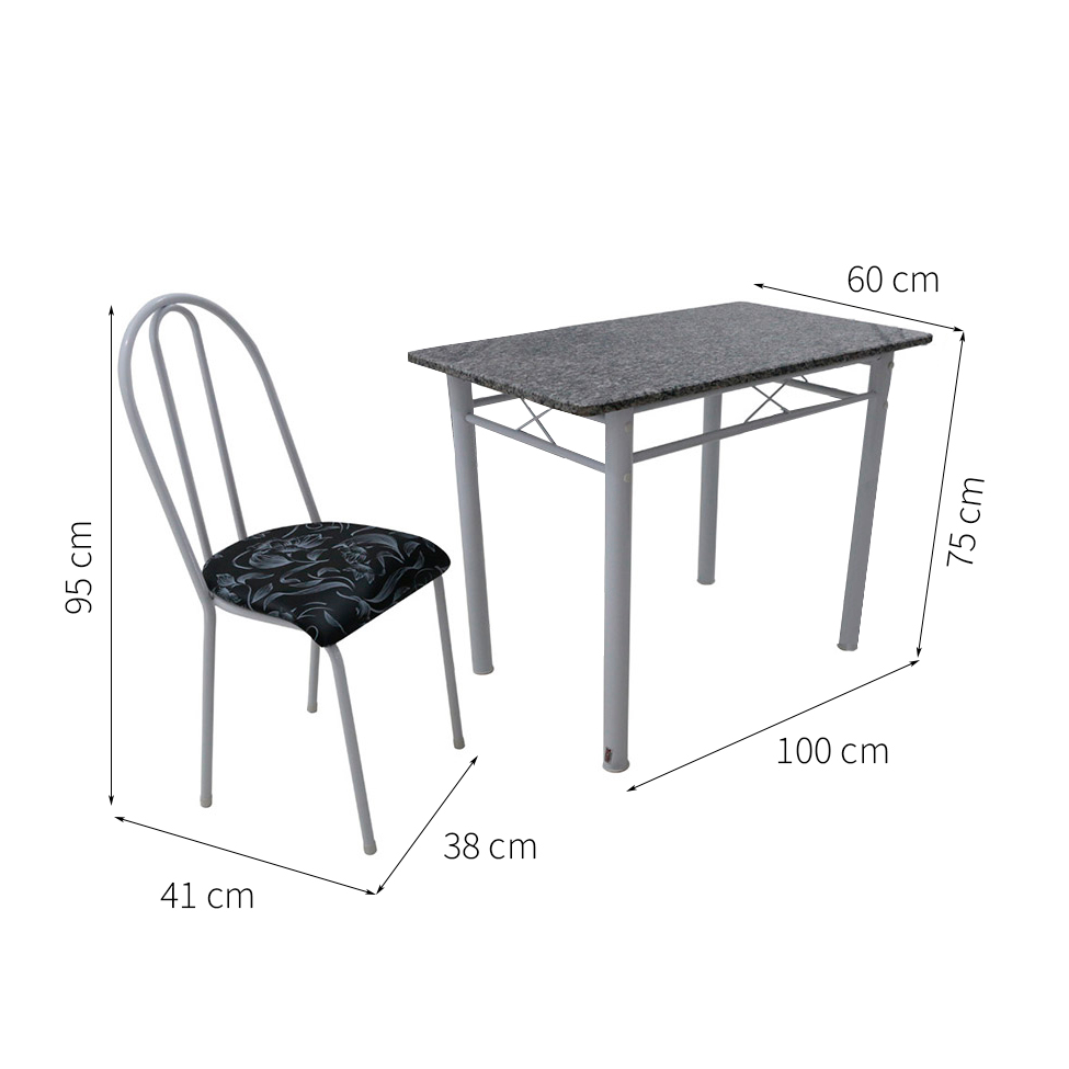 Conjunto de Mesa Genebra com 4 Cadeiras Alicante Branco Liso e Preto Floral
