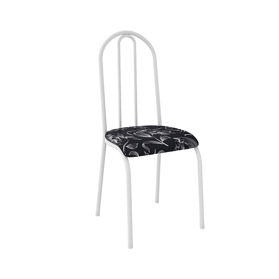 Conjunto de Mesa Genebra com 4 Cadeiras Alicante Branco Liso e Preto Floral
