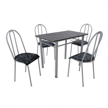 Conjunto de Mesa Genebra com 4 Cadeiras Alicante Branco e Preto Floral