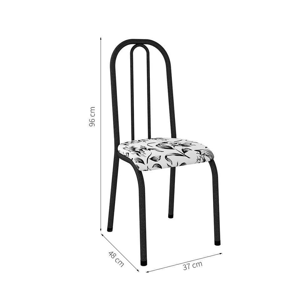 Conjunto de Mesa Granada com 6 Cadeiras Madri Preto e Branco Floral GR