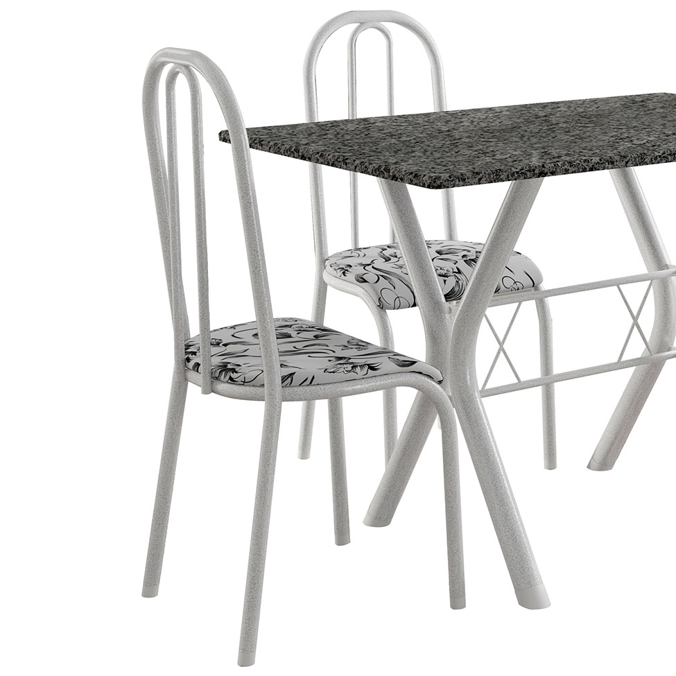 Conjunto de Mesa Miame 110 cm com 4 Cadeiras Madri Branco e Branco Floral