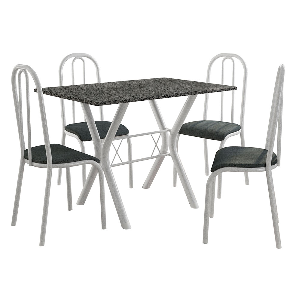 Conjunto de Mesa Miame 110 cm com 4 Cadeiras Madri Branco e Mesclado Petróleo