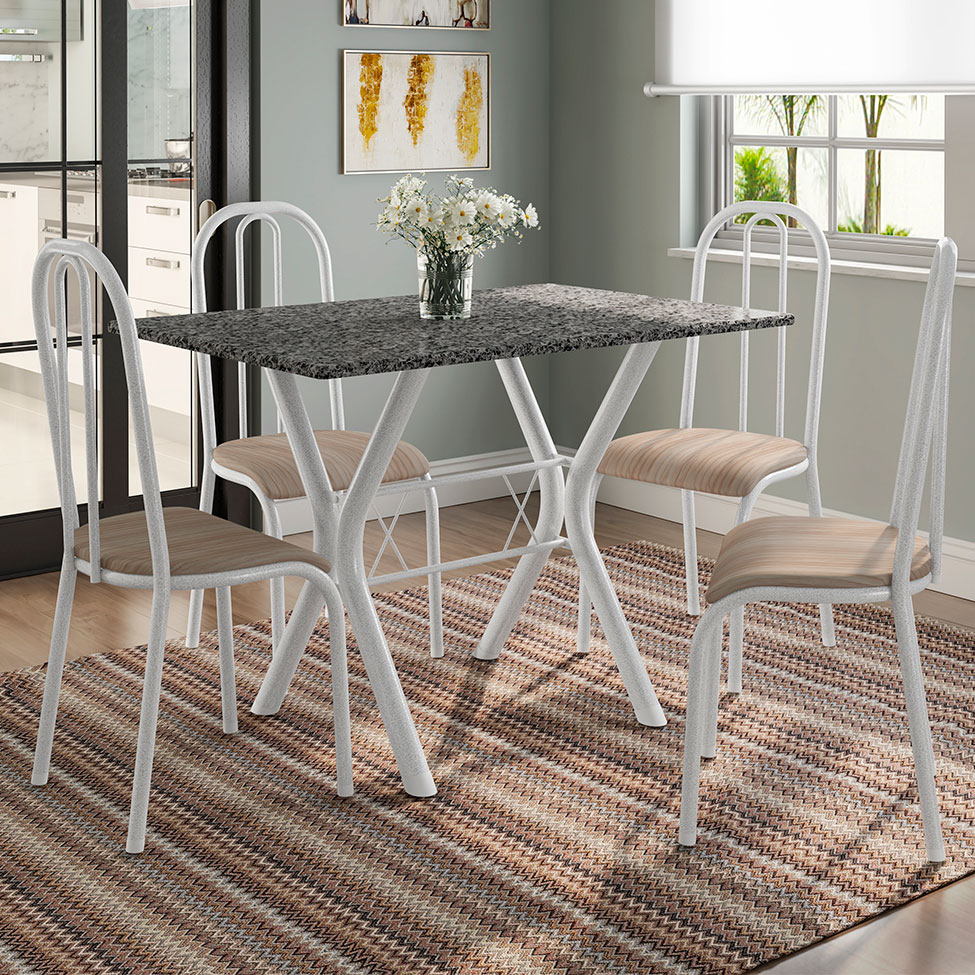 Conjunto de Mesa Miame 110 cm com 4 Cadeiras Madri Branco e Nature Bege
