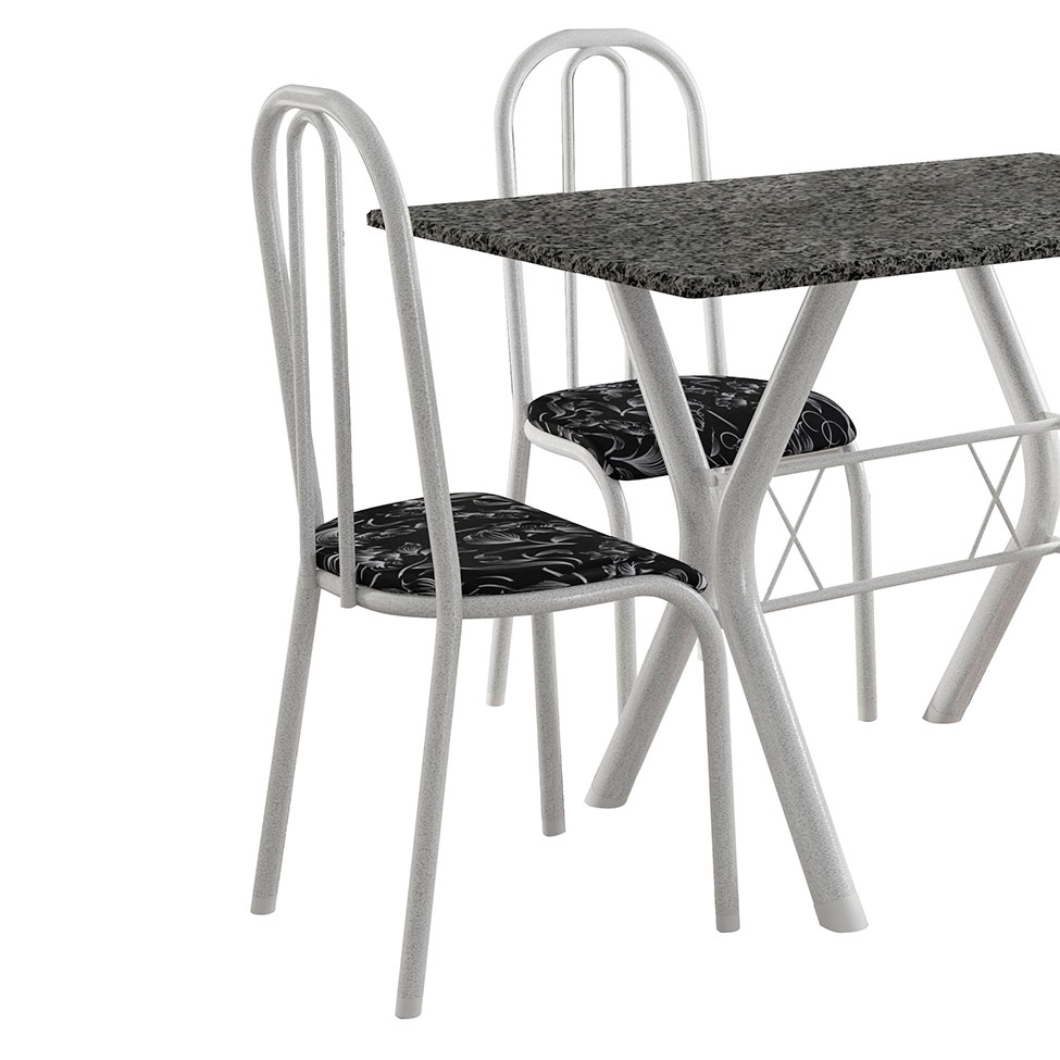 Conjunto de Mesa Miame 110 cm com 4 Cadeiras Madri Branco e Preto Floral