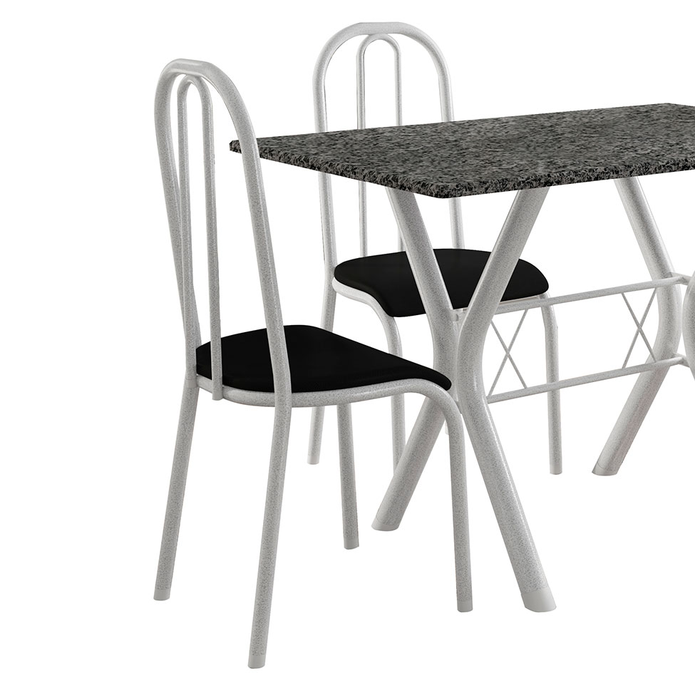 Conjunto de Mesa Miame 110 cm com 4 Cadeiras Madri Branco e Preto Liso