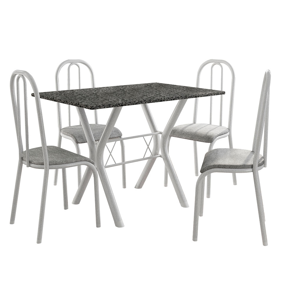 Conjunto de Mesa Miame 110 cm com 4 Cadeiras Madri Branco e Vegetale
