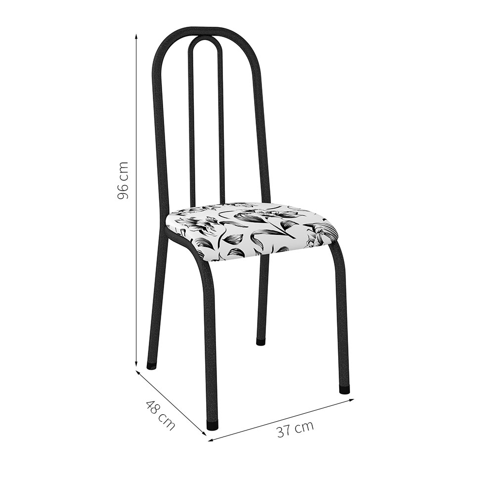 Conjunto de Mesa Miame 110 cm com 4 Cadeiras Madri Preto e Branco Floral