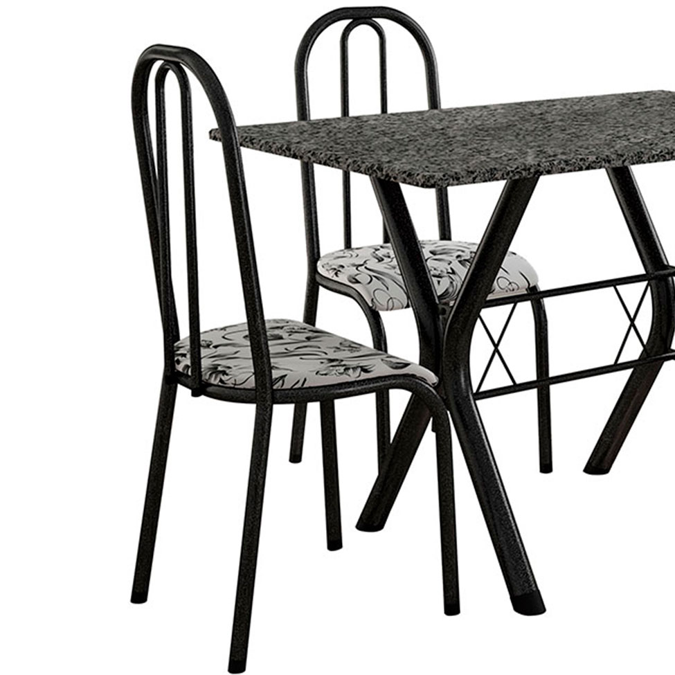 Conjunto de Mesa Miame 110 cm com 4 Cadeiras Madri Preto e Branco Floral