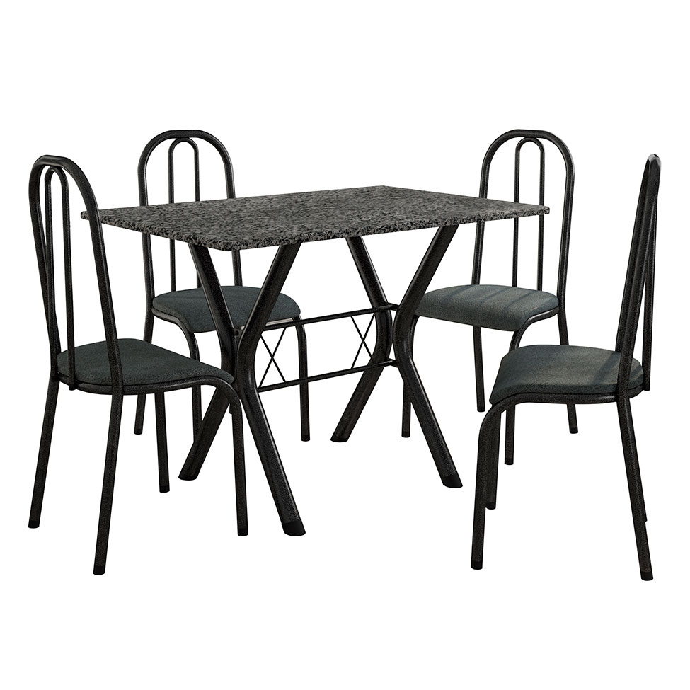 Conjunto de Mesa Miame 110 cm com 4 Cadeiras Madri Preto e Mesclado Petróleo