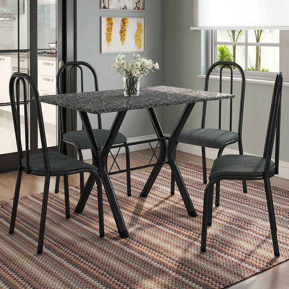 Conjunto de Mesa Miame 110 cm com 4 Cadeiras Madri Preto e Mesclado Petróleo