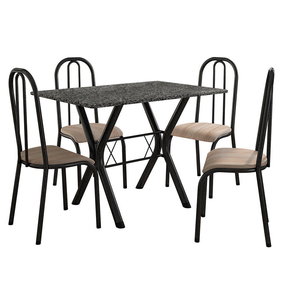 Conjunto de Mesa Miame 110 cm com 4 Cadeiras Madri Preto e Nature Bege