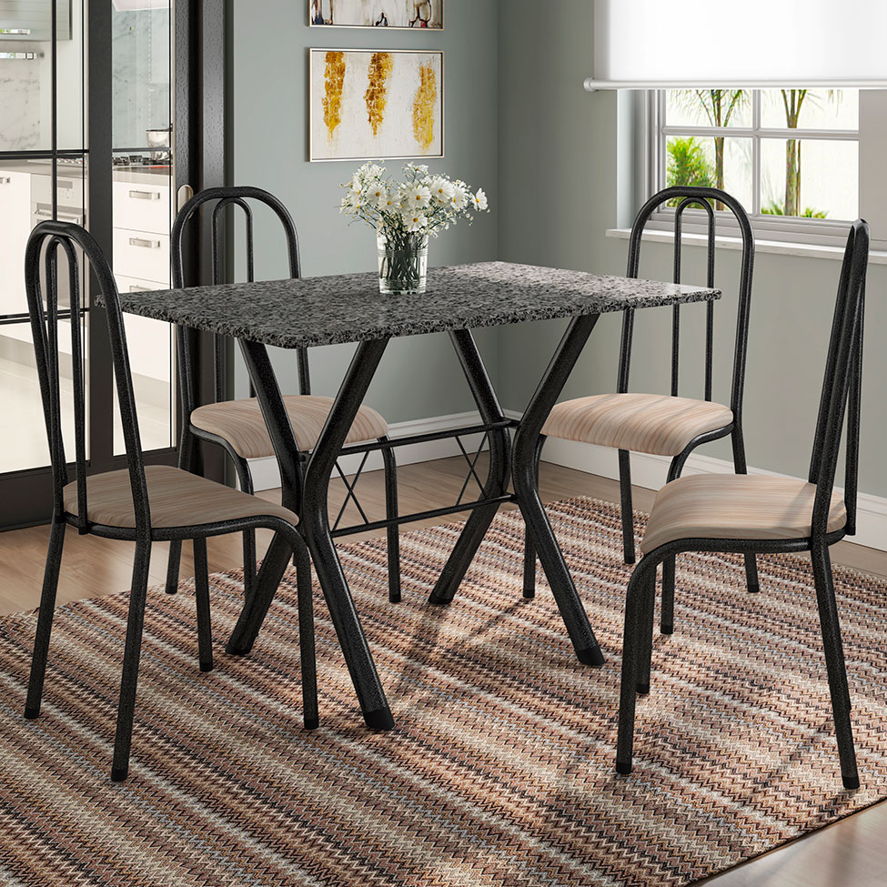 Conjunto de Mesa Miame 110 cm com 4 Cadeiras Madri Preto e Nature Bege