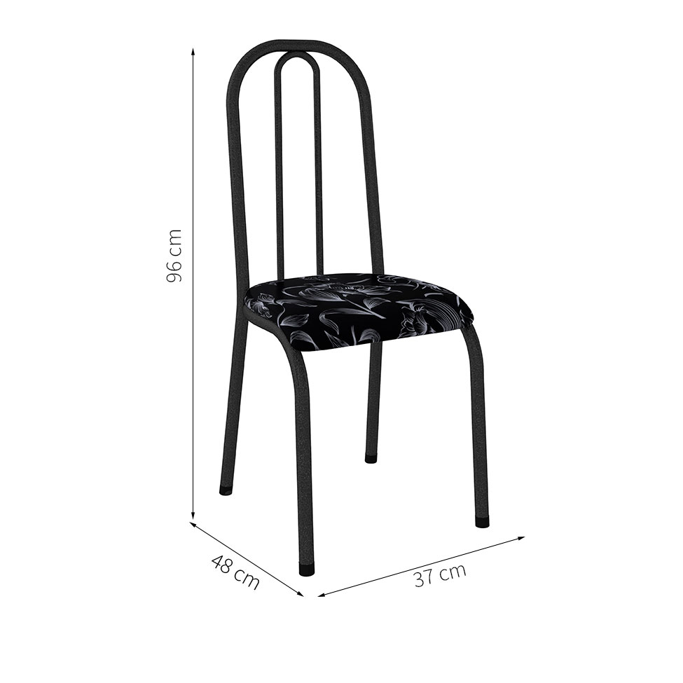 Conjunto de Mesa Miame 110 cm com 4 Cadeiras Madri Preto e Preto Floral