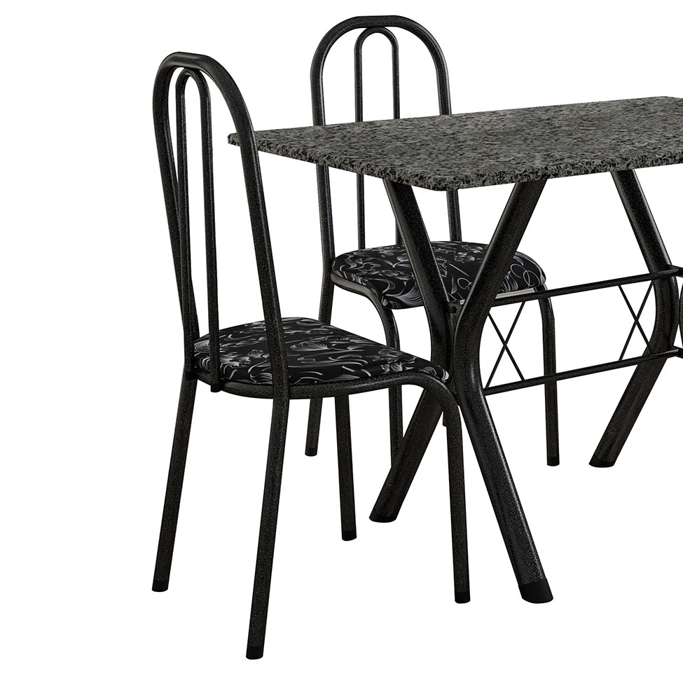 Conjunto de Mesa Miame 110 cm com 4 Cadeiras Madri Preto e Preto Floral