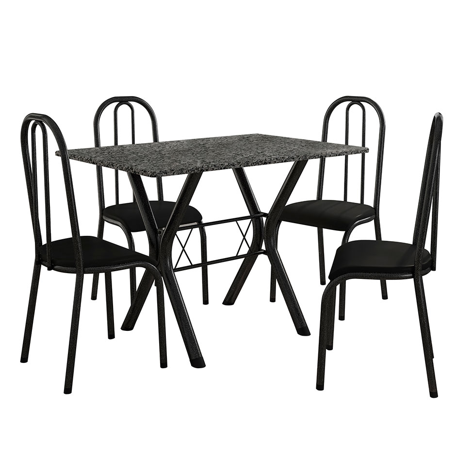 Conjunto de Mesa Miame 110 cm com 4 Cadeiras Madri Preto e Preto Liso
