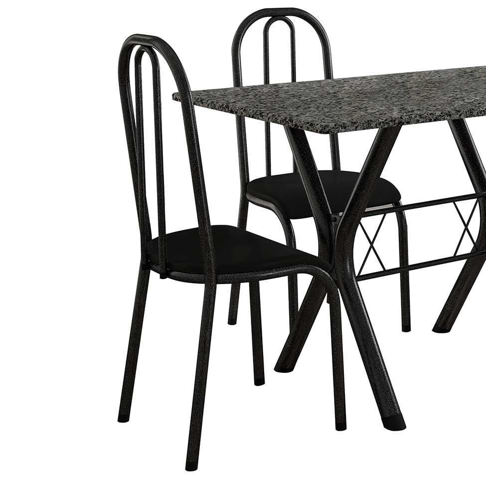 Conjunto de Mesa Miame 110 cm com 4 Cadeiras Madri Preto e Preto Liso