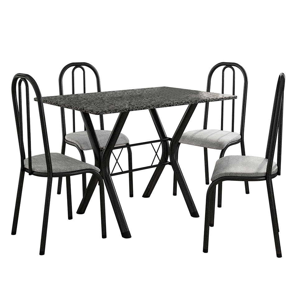 Conjunto de Mesa Miame 110 cm com 4 Cadeiras Madri Preto e Vegetale