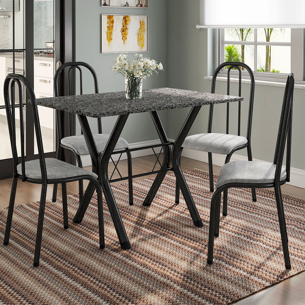 Conjunto de Mesa Miame 110 cm com 4 Cadeiras Madri Preto e Vegetale