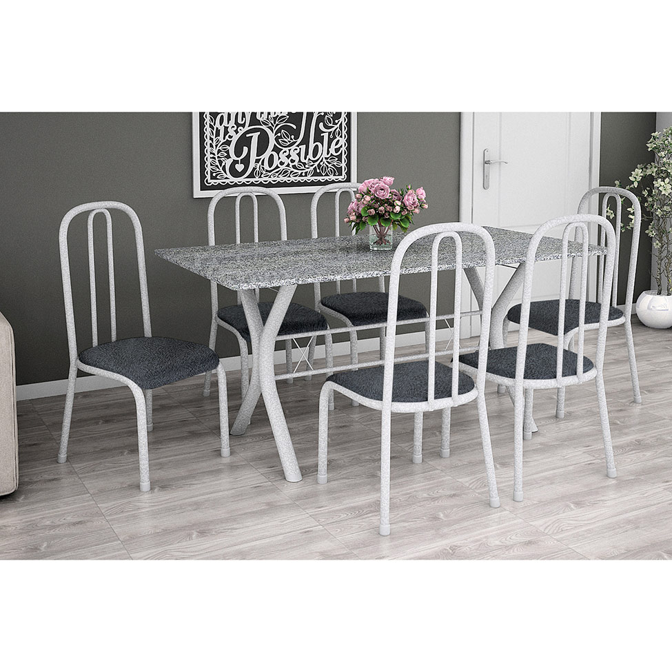 Conjunto de Mesa Miame 150 cm com 6 Cadeiras Madri Branco e Mesclado Petróleo