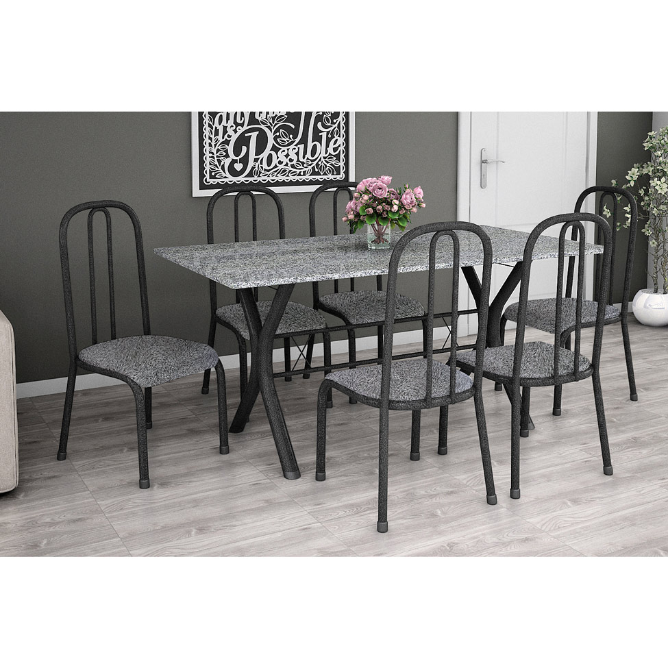 Conjunto de Mesa Miame 150 cm com 6 Cadeiras Madri Preto e Vegetale