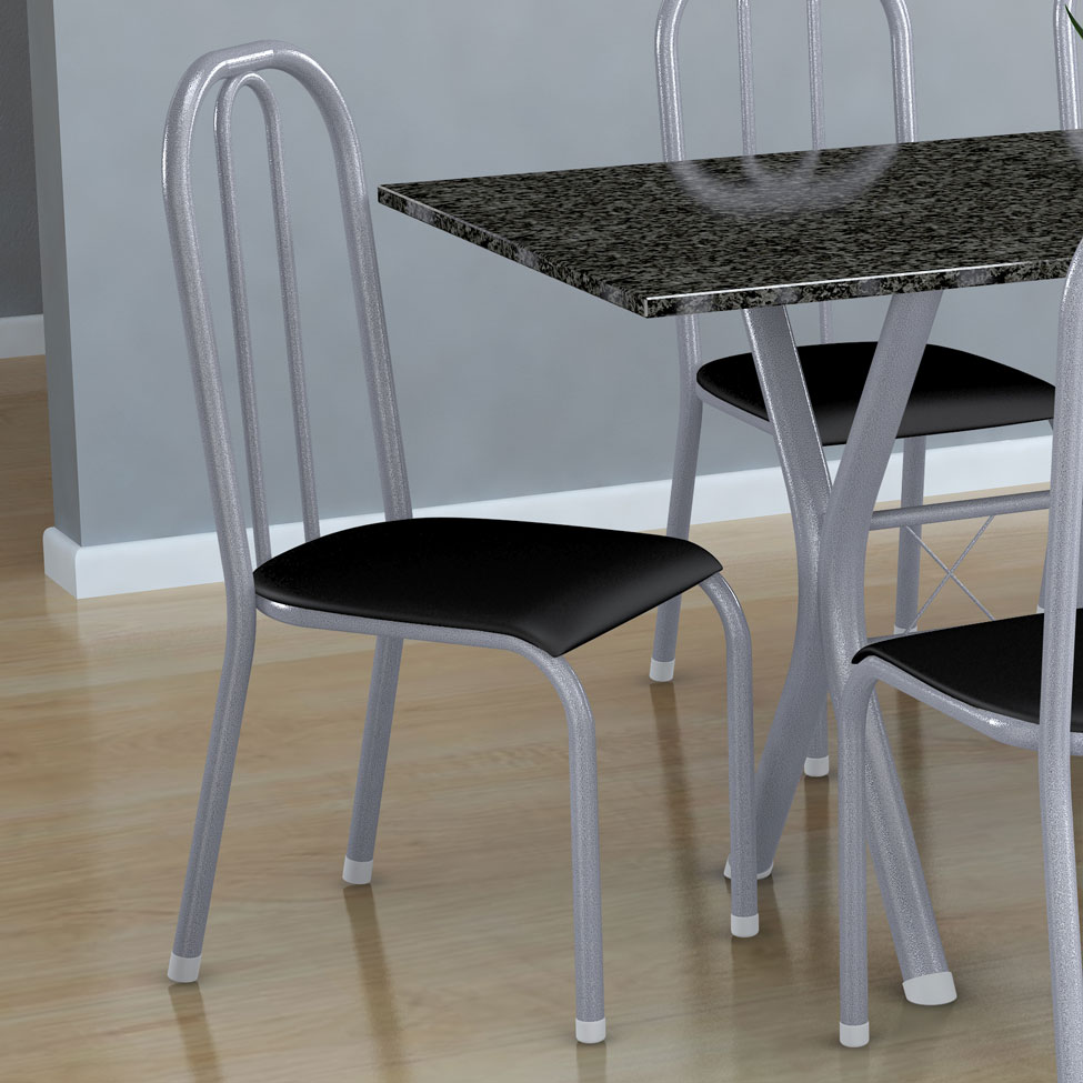 Conjunto de Mesa Miame com 6 Cadeiras Madri Branco Prata e Preto Liso