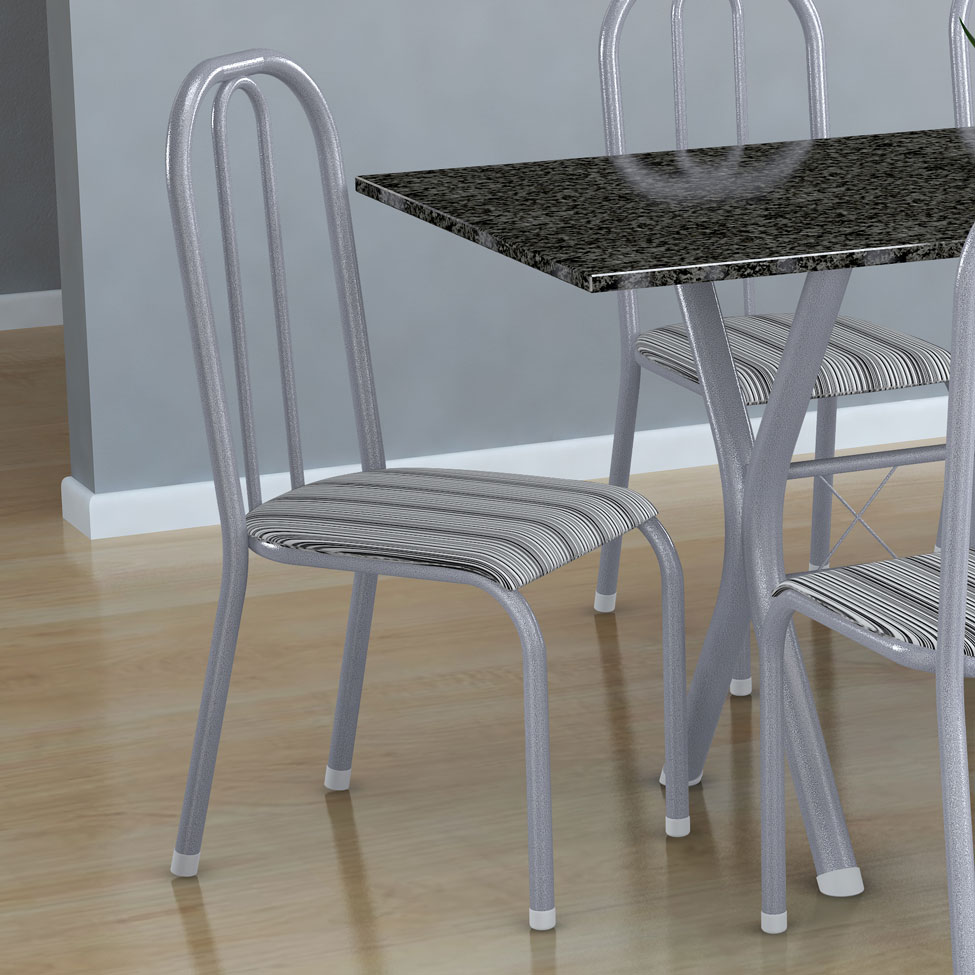 Conjunto de Mesa Miame com 6 Cadeiras Madri Branco Prata e Preto Listrado
