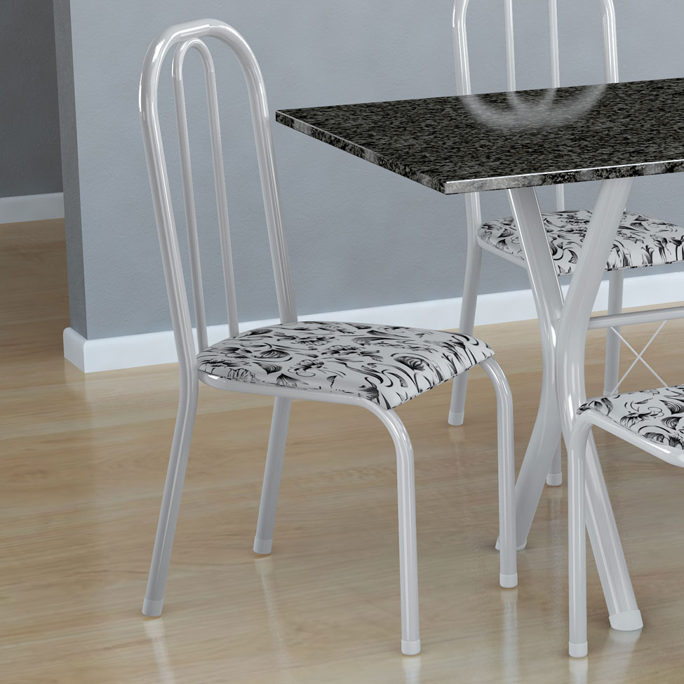 Conjunto de Mesa Miame com 6 Cadeiras Madri Branco e Branco Floral