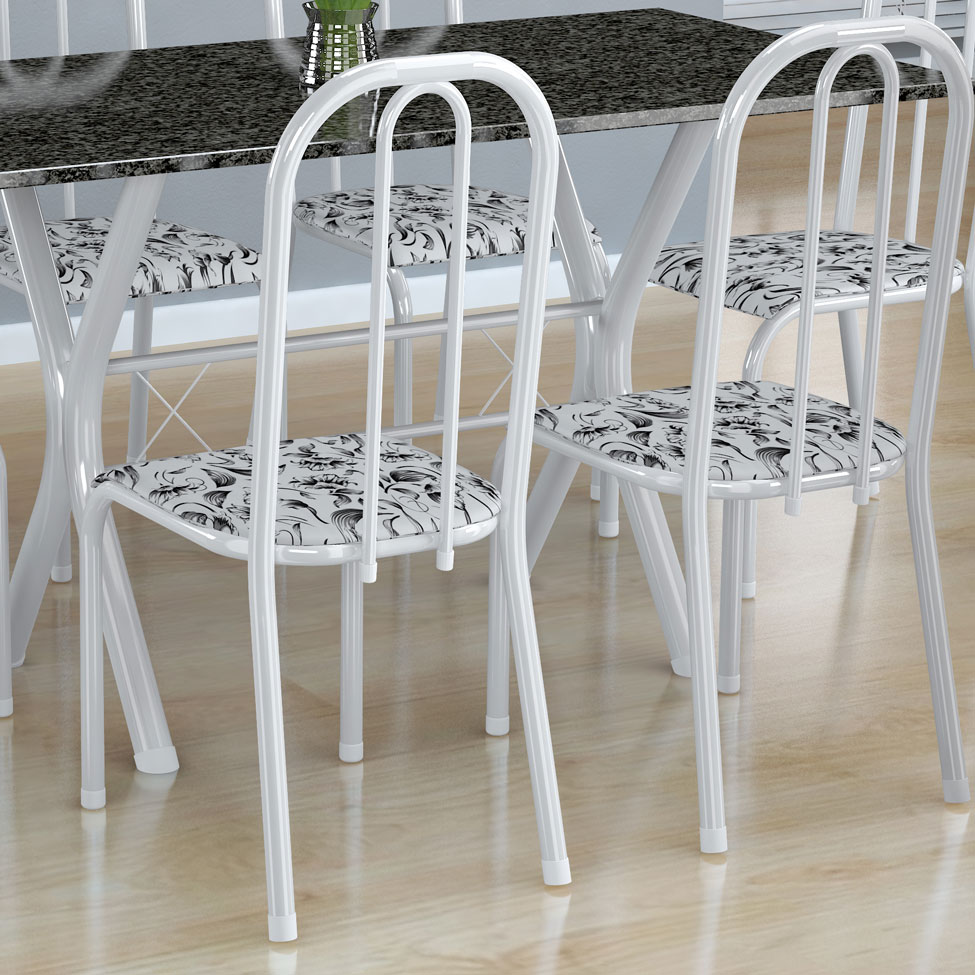 Conjunto de Mesa Miame com 6 Cadeiras Madri Branco e Branco Floral