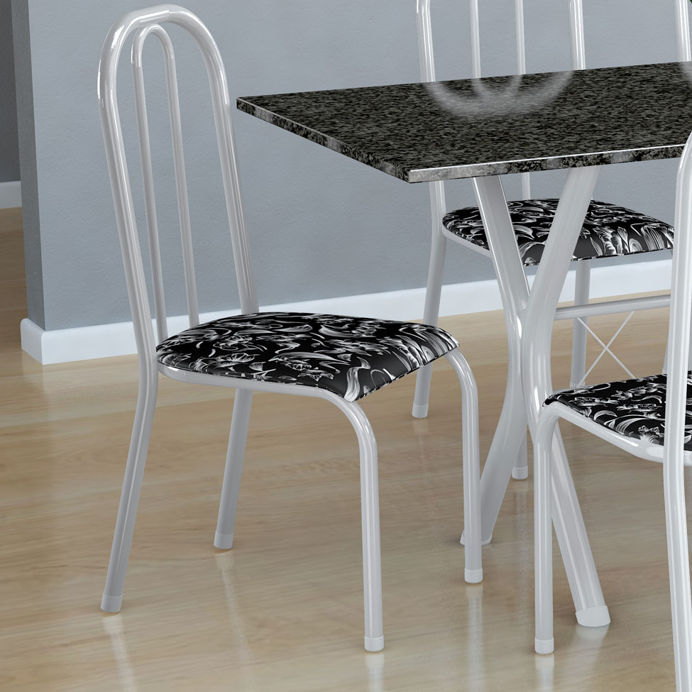 Conjunto de Mesa Miame com 6 Cadeiras Madri Branco e Preto Floral