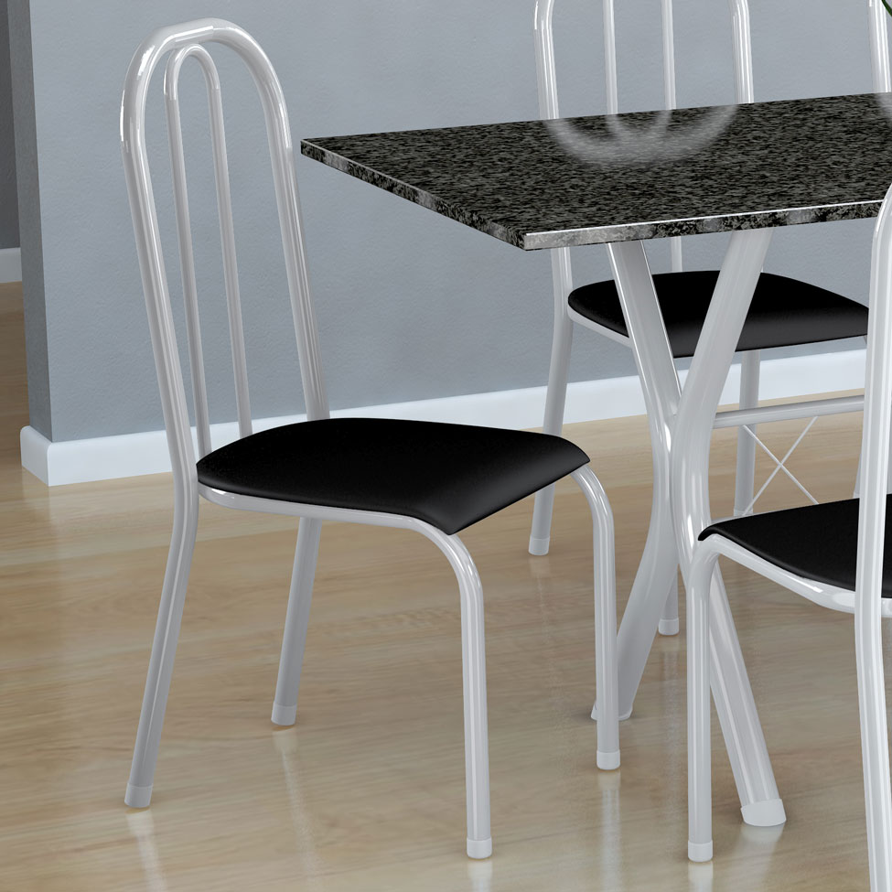 Conjunto de Mesa Miame com 6 Cadeiras Madri Branco e Preto Liso