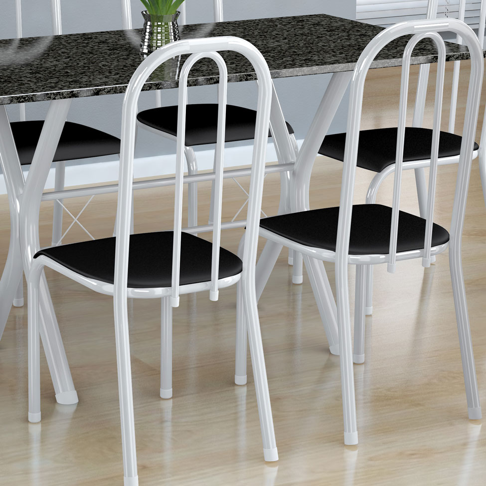 Conjunto de Mesa Miame com 6 Cadeiras Madri Branco e Preto Liso