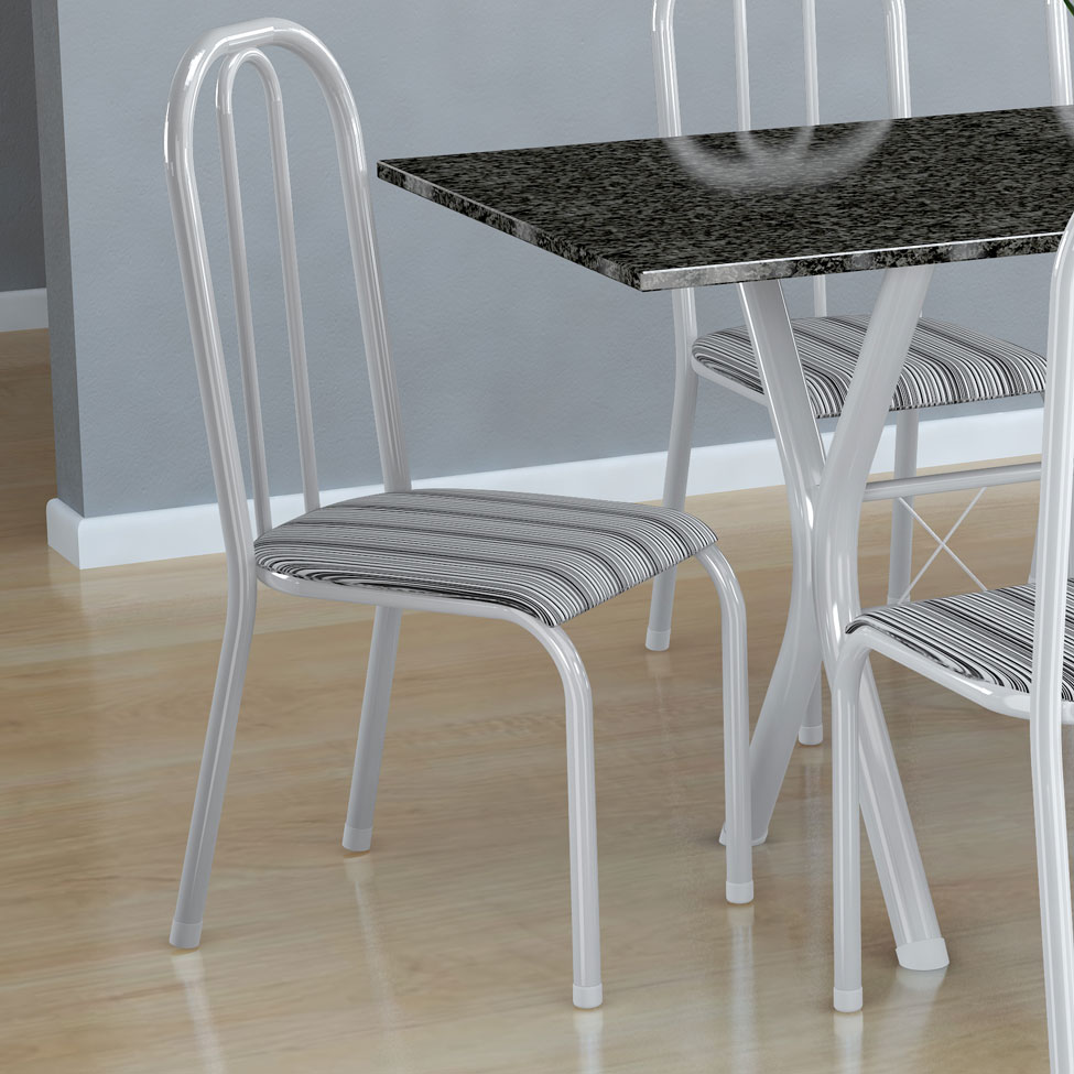 Conjunto de Mesa Miame com 6 Cadeiras Madri Branco e Preto Listrado