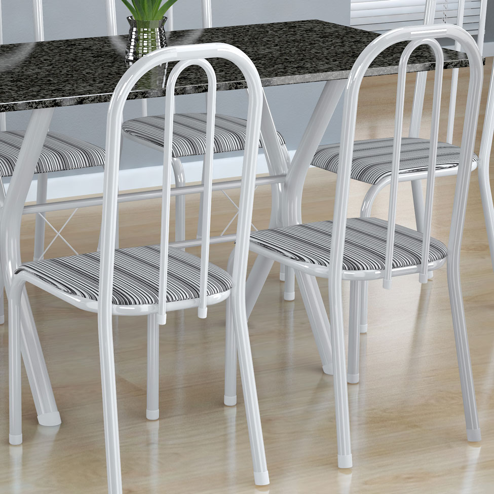Conjunto de Mesa Miame com 6 Cadeiras Madri Branco e Preto Listrado