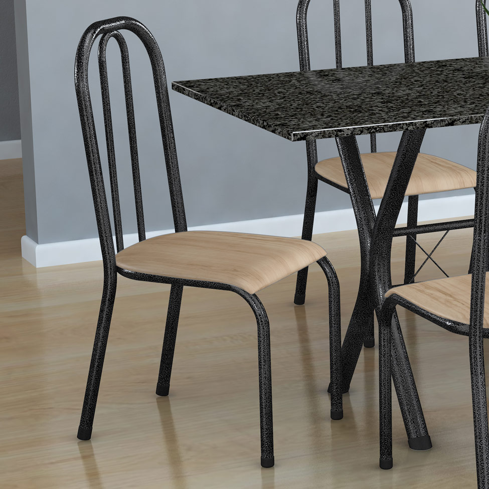 Conjunto de Mesa Miame com 6 Cadeiras Madri Preto Prata e Nature Bege