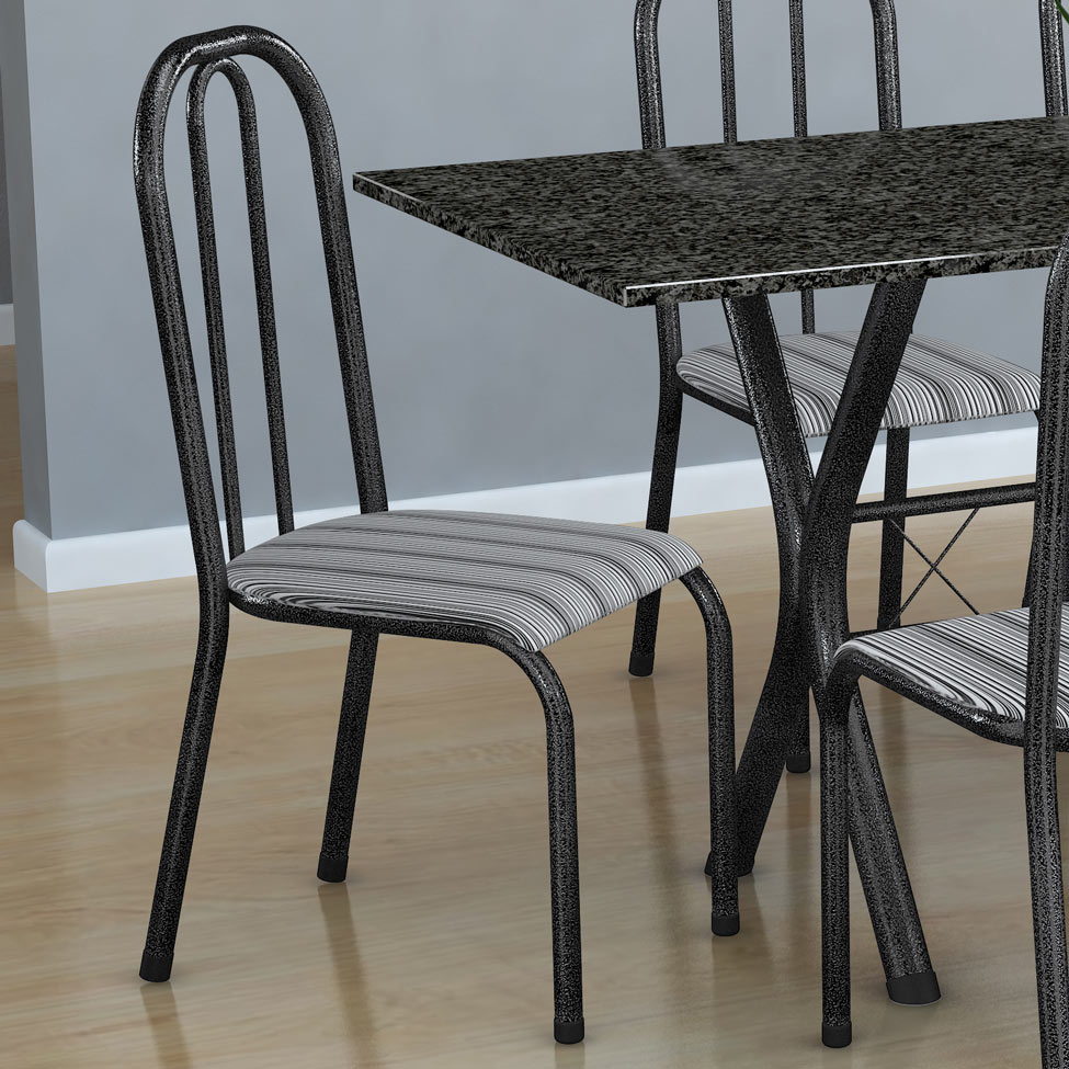 Conjunto de Mesa Miame com 6 Cadeiras Madri Preto Prata e Preto Listrado